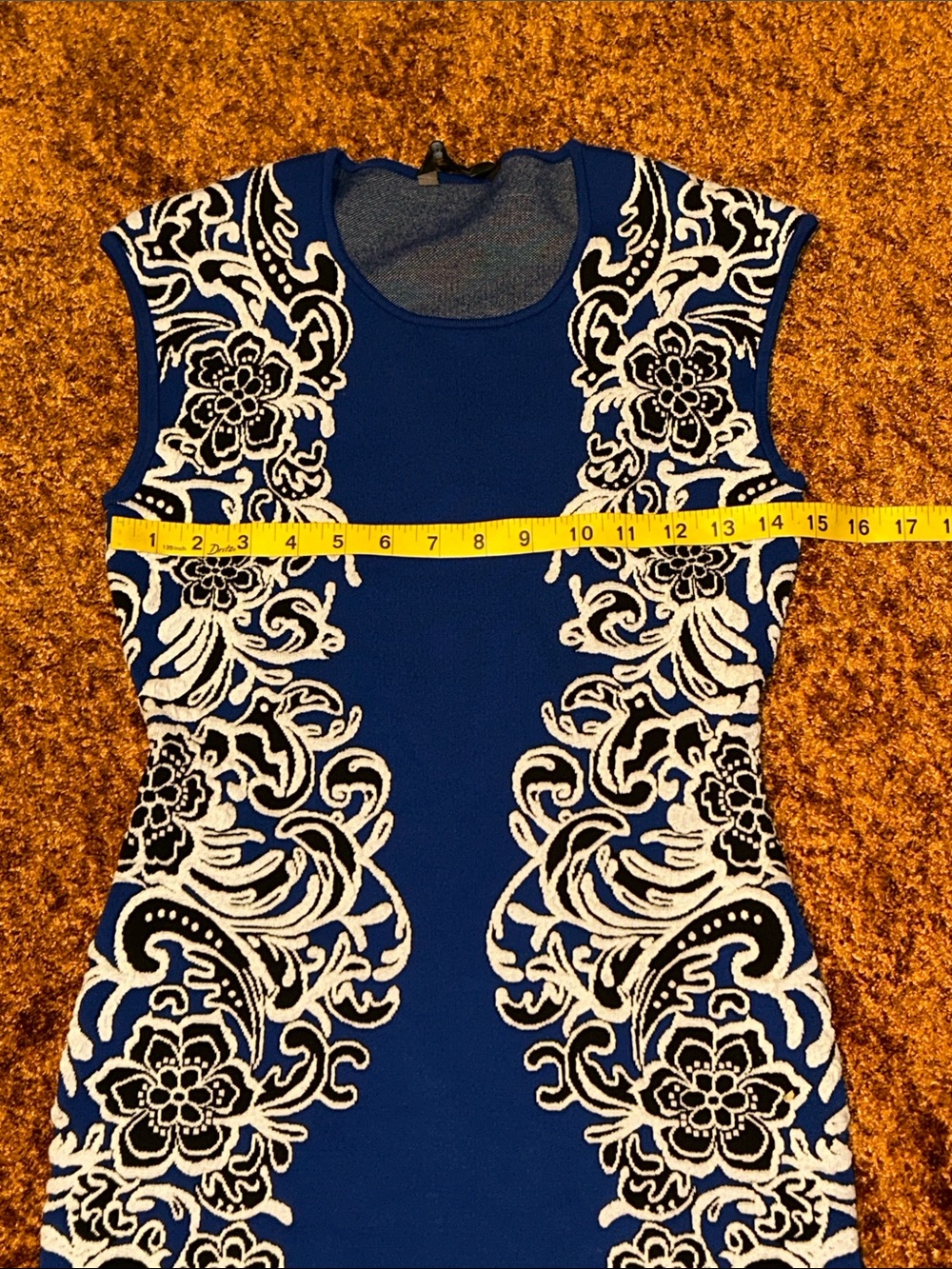 BCBGMaxAzria Cobalt Blue Midi Dress with White Floral Lace - Picture 2 of 9